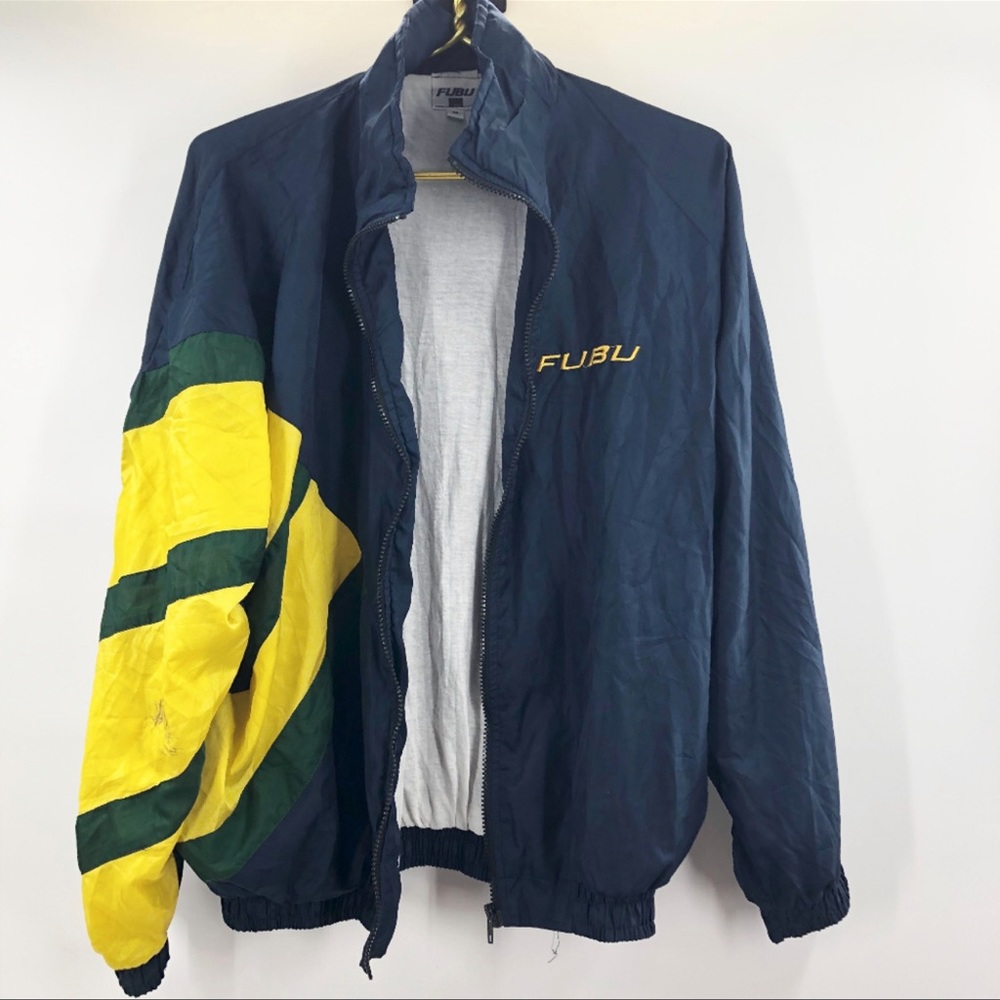 🧥 FUBU Vintage Windbreaker | Navy with Yellow & Green Accents | Size M